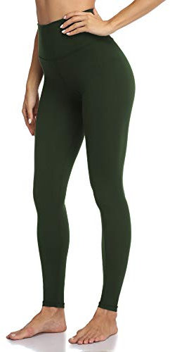 Colorfulkoala Essential Yoga Leggings Damen in voller Länge 28 mit Kleinen Bundtasche aus Polyester & Elasthan, Olive Grün, S