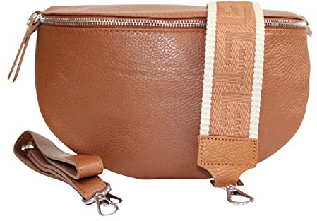 Bauchtasche Damen Stylisch Moderne Taschen mit Breitem Wechselgurt Nappa Leder Genuine Leder Bauchtasche Inklusive Breiter Gurt Gürteltasche Crossbag Crossbody Bag Damen Ledertasche (Braun Edition)