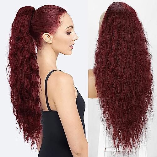Lange Zopf Lockige Pferdeschwanz Extensions 26in Synthetisch mit Drawsting Pferdeschwanz Extension Haarteil für Frauen (118 Red)