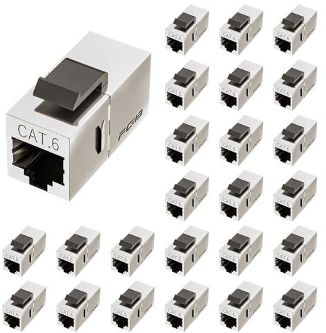 FGB RJ45 Kupplung Cat6 Keystone Koppler Modul geschirmt Keystone Jack Buchse zu Buchse Ethernet Netzwerk Kupplung Netzwerk verbinder für Verlängerung Ethernet Kabel (25 Stück,Silber)