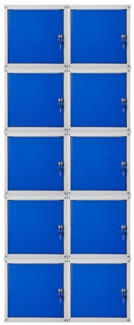 PROREGAL Mega Deal 10x Schließfachwürfel Cubic HxBxT 35x35x35cm Grau/Blau Schließfachschrank Metallspind Wertfachschrank Umkleideschrank 10 Fächer