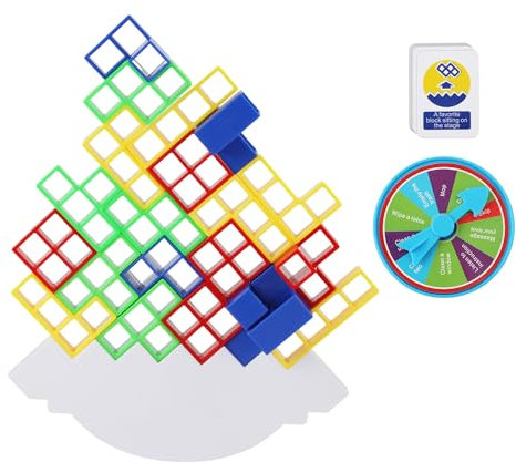 XIHIRCD 48pz Gioco Equilibrio Impilabili, Gioco da Tavolo di Equilibrio con 22pz Carte e Giradischi Gioco da Tavolo Equilibrio Giocattolo da Costruire per Bambini Adulti Giochi per Feste in Famiglia