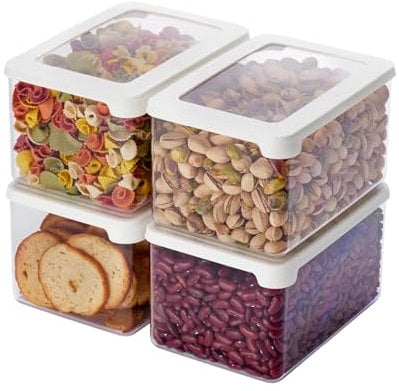 SmartStore Clear Airtight Dry Food Containers with Lids 1.65L Set of 4-20% Bio-based Plastic Storage Box with Lid, BPA Free, Dishwasher Safe - Stacking Kitchen Storage Containers - 18 x 12.5 x 10cm