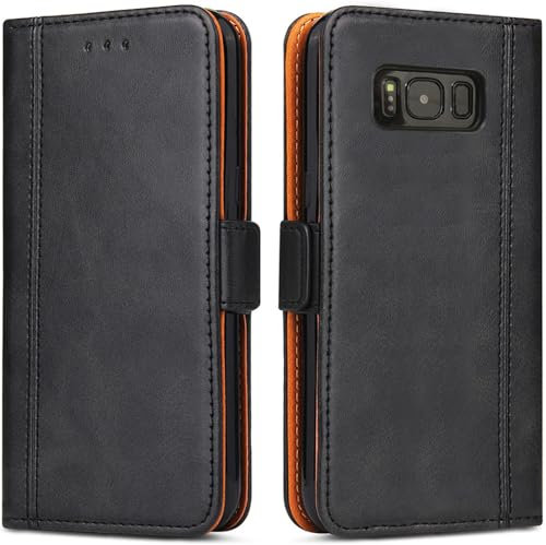 ROJIOJIO Handyhülle für Samsung Galaxy S8, Leder Handytasche Kartenfach Klappständer Magnetisch Lederhülle für Samsung Galaxy S8 Hülle, Schwarz
