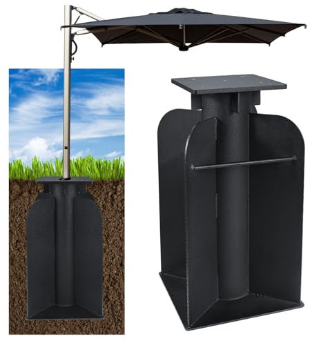 Offset Umbrella Base, Universal Metall Bodenplatte für Ampelschirme, Sonnenschirmständer für Sonnenschirm, Bodenhülse für Kurbelschirm, Sonnenschirm-Schirm-Ständer, zum Einbetonieren, 7.5 kg, Schwarz