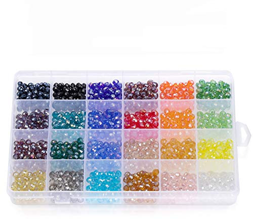 Cuentas de Cristal Facetado, Carastek Cuentas de Cristal de Colores 1200 Piezas Cuentas de Vidrio Facetadas, 24 Colores Surtidos de Abalorios para Hacer Joyas de Bricolaje Haciendo Pulseras