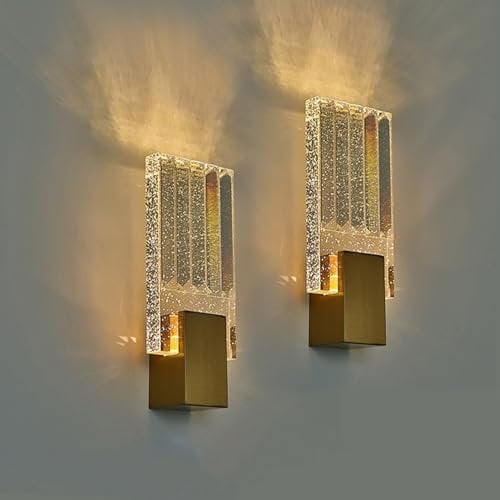 KRUIHAN Kristall Wandleuchte Nordischer Stil Wandlampe Innen Gold Wandbeleuchtung LED-Wandleuchter Licht Dreifarbig Wandleuchten für Nachttisch,Schlafzimmer,Küche,Diele,Wohnbereich(2 Packung-S)