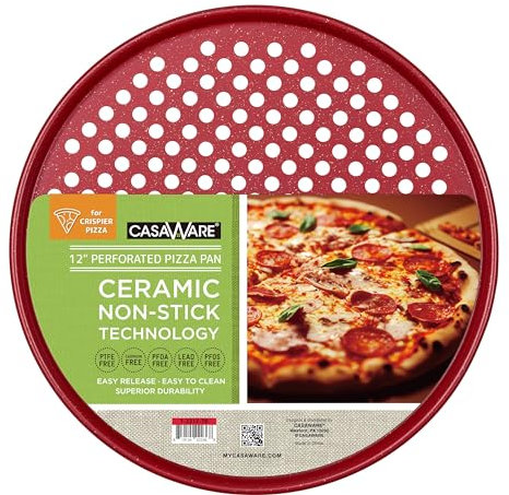 casaWare Perforierte Pizzablech, 30,5 cm, keramikbeschichtet, antihaftbeschichtet (roter Granit)