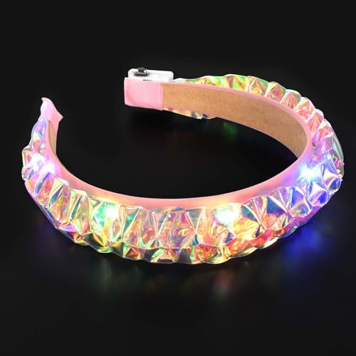 Serre Tete Lumineux avec 3 Modes D'éclairage, Lumineux Bandeau de Cheveux Confortable à Porter, Bandeau Lumineux à Paillettes Montre Ta Beauté, Serre-Tête Laser pour Discothèque Fête Festival (Vagues)