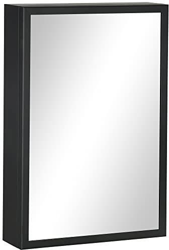 kleankin Spiegelschrank, Badezimmerschrank mit 3 Etagen, Medizinschrank, Hängeschrank für Schlafzimmer, Schwarz, 40 x 12 x 60 cm