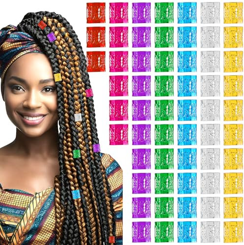 Andibro 200 Stück Dreadlocks Schmuck, Bunte Aluminium Haarringe für Zöpfe Verstellbar Metall Cuffs Haar Haar Geflecht Ringe Flecht Perlen Gewebter Haarschmuck für Damen Herren Haar Accessoires
