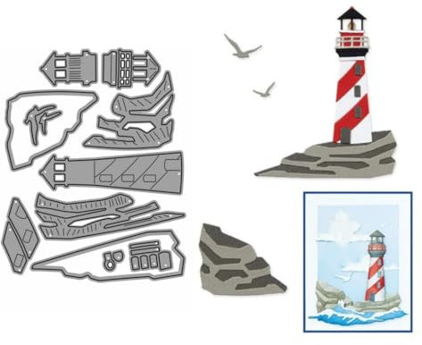 Sredwtk Seemöwe Leuchtturm Stanzschablonen Geburtstag Weihnachten Metall Prägeschablonen Stanzformen Schneiden für DIY Karte Sammelalbum Scrapbooking Fotoalbum Deko Cutting Dies