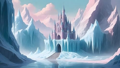 UNIK Nordic Vliestapete, BxH 300x280 cm, Schloss im Eis, Tapete Fantasy Design, Fototapete Baby- und Kinderzimmer, XXL Kindertapete in hellen Pastell Farben, Wandtapete Ice Castle, Made in Germany