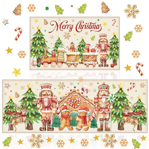 Duraaamo 2 Christmas Nutcracker Kitchen Mats Gingerbread Man Nutcracker Kitchen Mats Cute Christmas Bathroom Rug Non Slip Floor Mat for Kitchen Vintage Farmhouse Mats for Christmas Indoor Outdoor