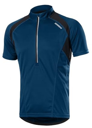 BERGRISAR Herren Radtrikot Fahrradtrikot Kurzarm, Halbem Reißverschluss Rennrad Mountainbike Trikots T Shirt 3+1 Taschen BG060, Dunkelblau, Klein