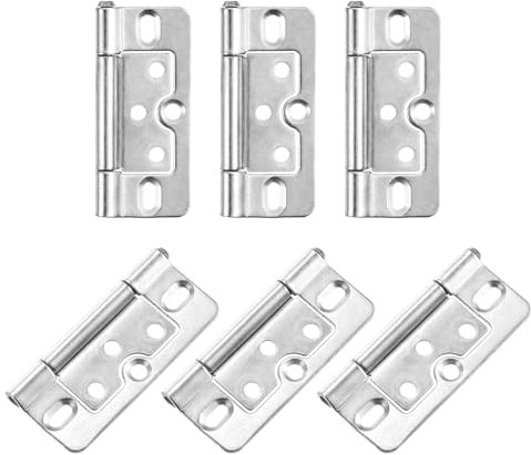 sourcing map 6Pcs 3x1.4 Inch Door Hinges Non-Mortise No Noise Bifold Door Hinges Plating for Cabinet Furniture Window Wardrobe, Silver Tone