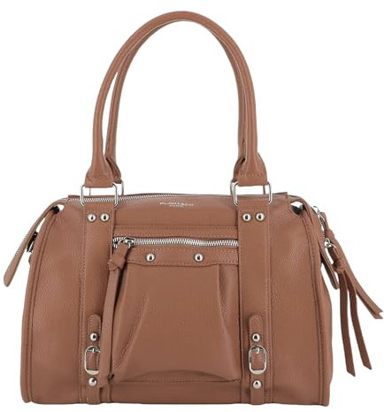 flora & co - Sac A Main Multipoches Avec Bandoulière Taille Moyenne - Sac Fourre-Tout Porté Épaule Similicuir Grainé Souple - Chic Élégant - Camel