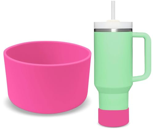 GHKLNY 2Pcs Silicone Boot for Stanley Cup-Protective Water Bottle Cup Bottom Bumper Cover for Stanley Cup Quencher Adventure 40oz 30oz 20oz Accessories (Hot Pink 2pcs, OD:2.95in/7.5cm)