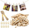 GZCXQ 150 Pcs Photo Clips Pegs, Wooden Pegs with Stainless Steel Springs, Natural, for Photo Wall Display, Craft, Weddings, Parties, Christmas and Halloween Decorations