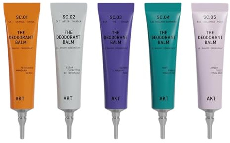 AKT Mini Deodorant Balms Discovery Set. Award winning, multi-use, natural deodorant. Plastic Free. Gender Free. Aluminium Salts-Free. 100% effective — each tube lasts up to 10 days. Pack of 5 x 5 mL.