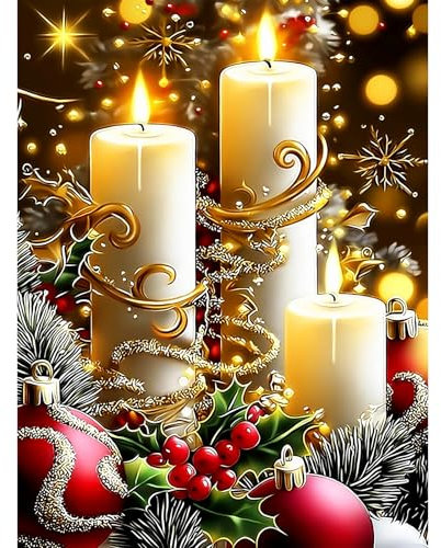Lxmsja Diamond Painting Noël Adulte, Diamond Painting Bougie de Noël, Broderie Diamant Kit Complet, DIY Peinture Diamant Strass Point de Croix Cristal Painting pour Murale Décoration 30x40cm