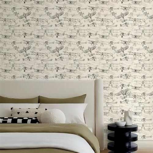 Klebefolie Möbel Beige Braun Flugzeug Selbstklebende Folie Vinyl Selbstklebende Tapete Wasserdicht Möbelfolie Dekorative Wandtapete Wohnzimmer Schrank Tapeten 2P (38.6x250.6 cm)