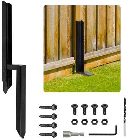 Zaunpfosten Reparatur, 1 Packung Stahlzaunpfosten Reparaturset mit Nägeln, Bohrer, Gartenzaun Erdspieß zur Verstärkung, Zaunpfosten Spikes für gekippte/gebrochene Holz Zaunpfosten