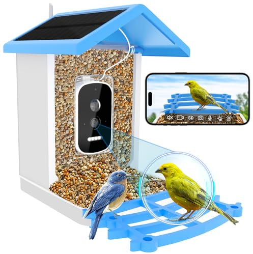 Happypaw Bird Feeder with Camera, Solar Powered Smart Bird House for Outdoor Backyard, Blue