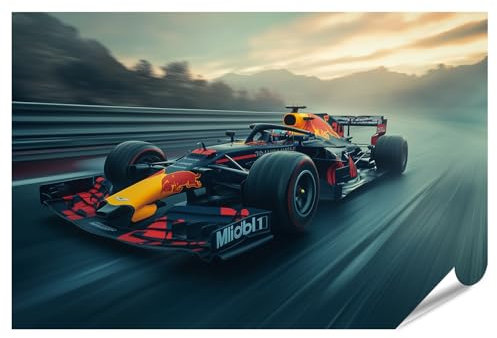 islandburner XXL Bild Poster Formel Eins Auto bei Sonnenuntergang Rennen Premium Bilder Fotodruck