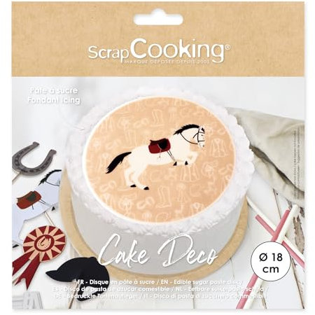 ScrapCooking - Disque de Pâte à Sucre Cheval Ø 18 cm - Décoration Gâteau Comestible - Imprimé Terrain d’Équitation - Déco Anniversaire - Beige - 7336