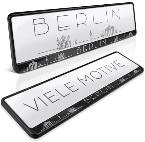 2 Kennzeichenhalter | Berlin 01 | Hauptstadt | Spree-Metropole Befestigung | Nummernschildhalter | Kennzeichen-Halterung | Nummernschild-Halterung | Kfz Auto-Kennzeichen | Auto-Schild Kennzeichenrahmen
