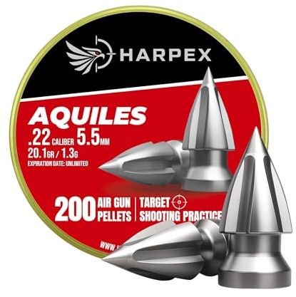 Harpex Aquiles .22 Cal Airgun Pellets – 20.1 Grain Pointed Arrow Head Design – High Penetration Lead Pellets for Target Shooting, Small Game & Precision Performance – 200 Count