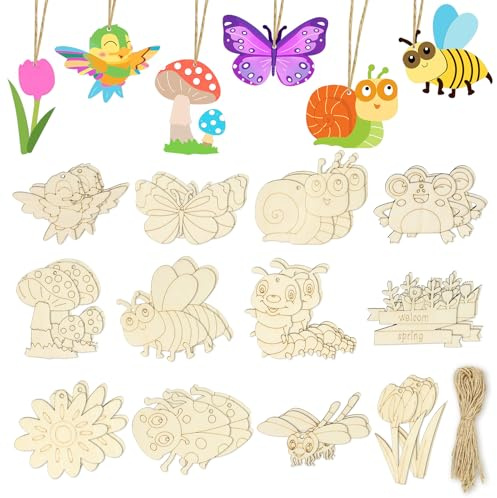 36 Stück Holz Basteln, 12 Stile Holzblumen Holzhandwerke zum Bemalen | Schmetterling-, Libellen-, Schnecken- und Blumenformen Holz für DIY-Bastelarbeiten, Heimdekoration und Bastelprojekte