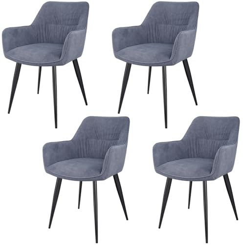 LEWE Esszimmerstühle 4er Set, Ergonomisch Polsterstuhl, Küchenstühle mit Armlehne, Metallbeine, Breitere Sitzfläche, Kurzflor-Stoff für Esszimmer Wohnzimmer Schlafzimmer, Grau