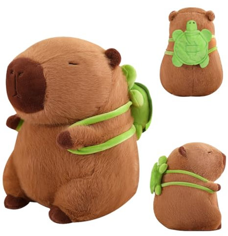 VerLuky Capybara Kuscheltier, 23 cm Plüschtier mit Schildkrötenrucksack, Niedliches Wasserschwein Kuscheltier, Geschenk für Erwachsene und Kinder