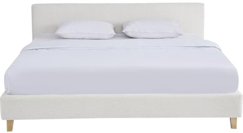 HOMIFAB Lit Adulte 180x200 cm avec tête de lit capitonnée en Tissu bouclé Beige - Milo