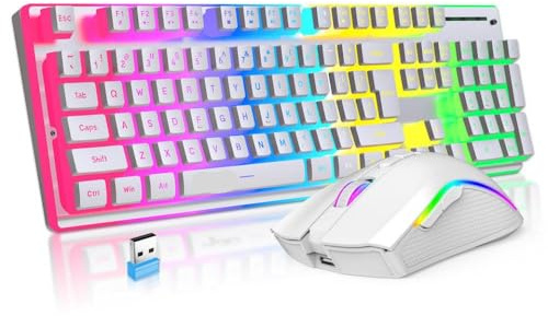 DIWUCXCA 2025 L96 104 Wireless 2.4G Keyboard And Mouse Combo Compatible With Laptops And PCs(L96-White)