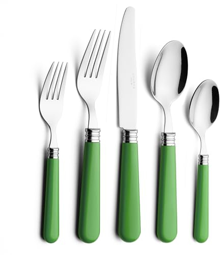 Annova Cutlery Set Stainless Steel with Color Handle (20 Pieces) (Green, 20 Pieces)