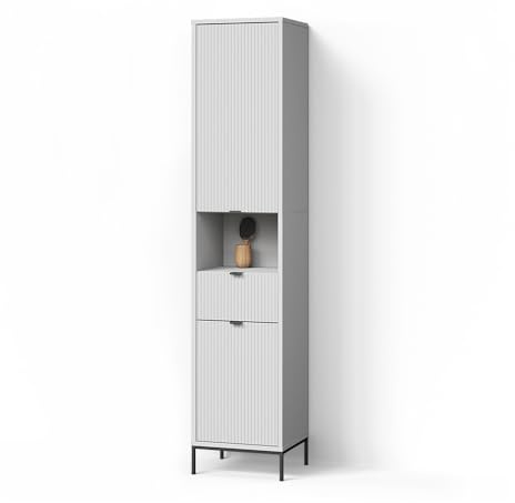 Livinity Badschrank ATERNO, Weiß, 40 x 190 cm | mit Türen, und Schublade