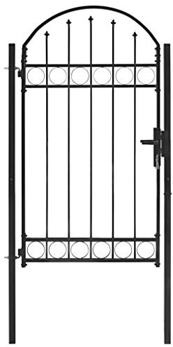 Emmtore Zauntor mit Gewölbter Spitze Gartentor Metalltor Hoftor Hoftür Tor Zaun Pforte Gartenpforte Zauntür Gartentür Stahl Schwarz,100 x 175 cm