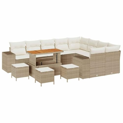 vidaXL Garten-Sofa-Set 13 pcs Beige Poly-Rattan, Garten und Terrasse, modernes, Robustes Outdoor-Sofa-Set, Entspannungsset für Lounge und Garten
