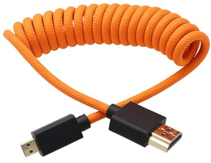 HangTon Câble micro-HDMI vers HDMI 4K 8K Raw pour ATOMOS Ninja V Ultra, Sony ZV-E10II A7C2 A7RIV A6700, Canon R50 R6 R5C R10, Lumix S5 S9 G100, Fujifilm X-T50, Type A D, orange tressé enroulé, 30 cm
