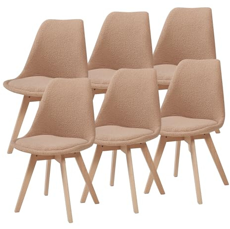 [en.casa] Esszimmerstühle Fläten 6er Set Stuhl Küchenstühle Bouclé Essstühle gepolstert Esszimmerstuhl Holzbeine Küchenstuhl Polsterstuhl Taupe