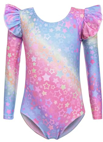 Arshiner Maillot de ballet arcoíris para niñas, Maillot de Danza Niña de manga larga, malla de gimnasia, traje de patinaje sobre hielo para Niño, talla 150, 7-8 años