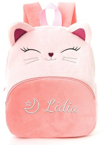 Generisch Rot Personalisierter Kinder Rucksack, Plüsch, Namen gestickt | Weicher Plüschrucksack für Babys, personalisierter Rucksack für Mädchen, niedlicher Schul- und Reiserucksack, 31cm x 25cm