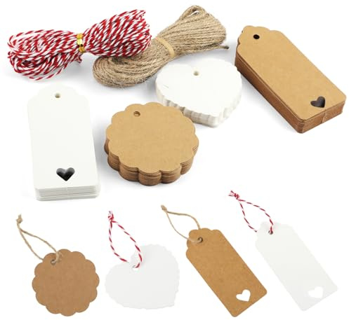 100 Stück Geschenkanhänger Kraftpapier, Kraftpapier Anhänger Papier, Kärtchen zum Beschriften mit Schnur, Hängeetiketten,etiketten anhänger für Geschenkverpackung,Weihnachten,Handmade (Braun Weiß)
