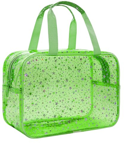 Personalized Initial Clear Makeup Bag Pink Cosmetic Bag Set Large Travel Toiletry Bag, Cute Clear Make Up Bags Organizer Bag for Girlfriend Teacher Gifts Teen Girl Gifts Trendy Stuff, Green