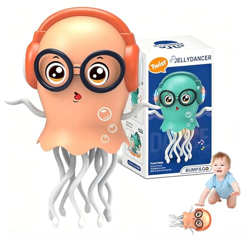 HUIZHOU Pulpo Bailarín Eléctrico para Bebé 1-3 Años, Juguete de Gateo con Sensor de Evitación de Obstáculos, Música y Luces LED 3D, Juguete Sensorial Interactivo, Regalo para Niños Pequeños (Naranja)