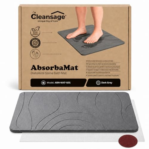 Cleansage® Diatomite Stone Bath Mat Quick Dry, Stone Drying Mat Kitchen Sink & Floor, Diatomaceous Earth Super Absorbent for Fast Drying Non-slip (Dark Grey)