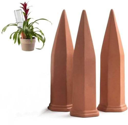Plant Self-Watering Stakes for Indoor Outdoor Terracotta Watering Spikes for Recycled Wine Bottles to Water at Home or on Vacation (3, Brown)